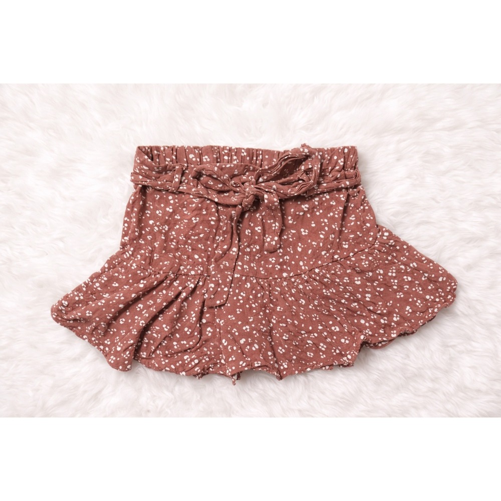 Urban Romantics Paperbag Waist Skort XS Mauve Boho Floral Tie Front Ruffle Mini